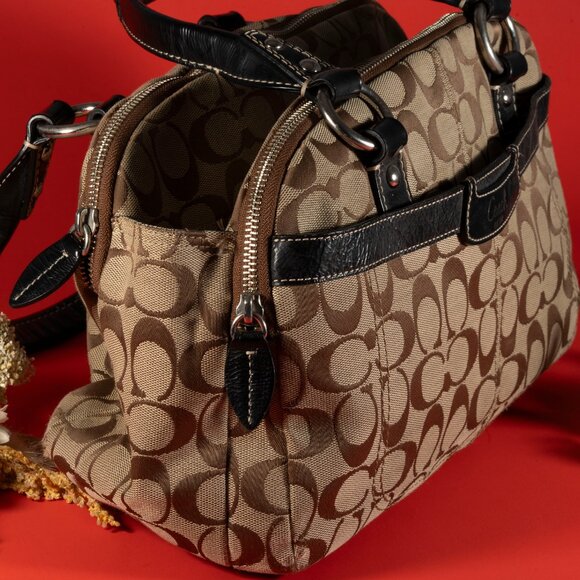 Coach Penelope B1070-F146 Light Brown Signature Jacquard 3 Sections Shoulder Bag - Picture 8 of 11